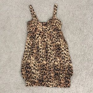 FOREVER 21 LEOPARD PLEATED BUBBLE DRESS BLACK TAN